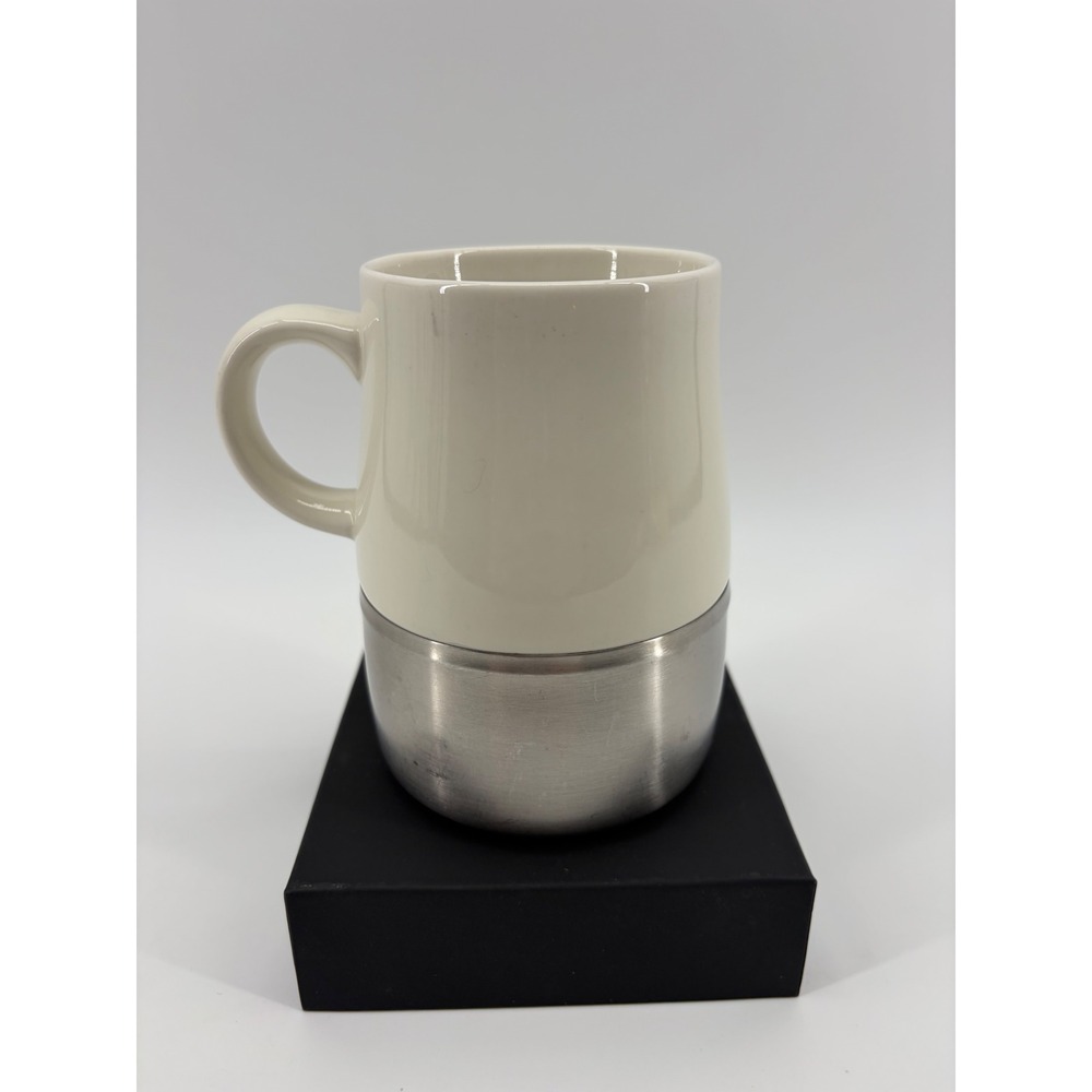 Starbucks Coffee Mug Unisex 14oz Cream Silver 2004 Vintage Metal Base Industrial - Picture 3 of 9
